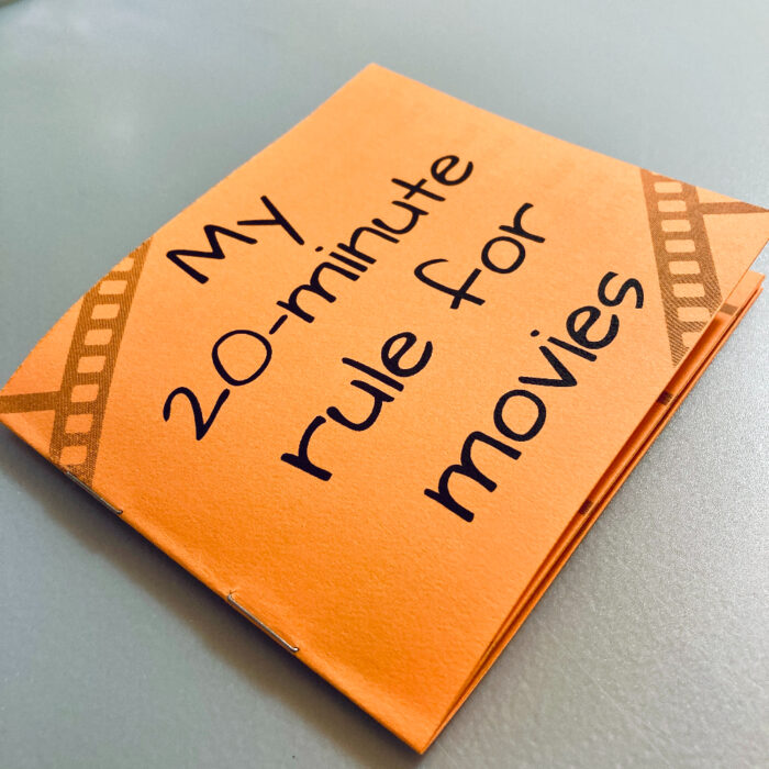 A detail view of the cover of "My 20-minute rule for movies" zine