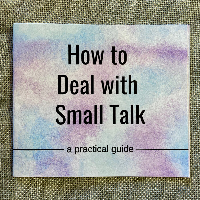 The cover of "How to Deal with Small Talk." The background is a blend of purple and blue colors. Below the title, in smaller font, the text says "a practical guide."