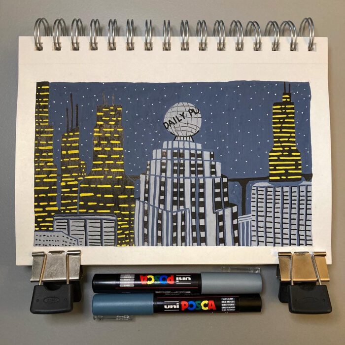 Illustration of Metropolis skyline at night